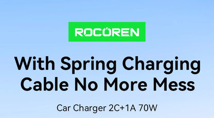 Rocoren 70W Car Charger with Coiled USB-C Cable