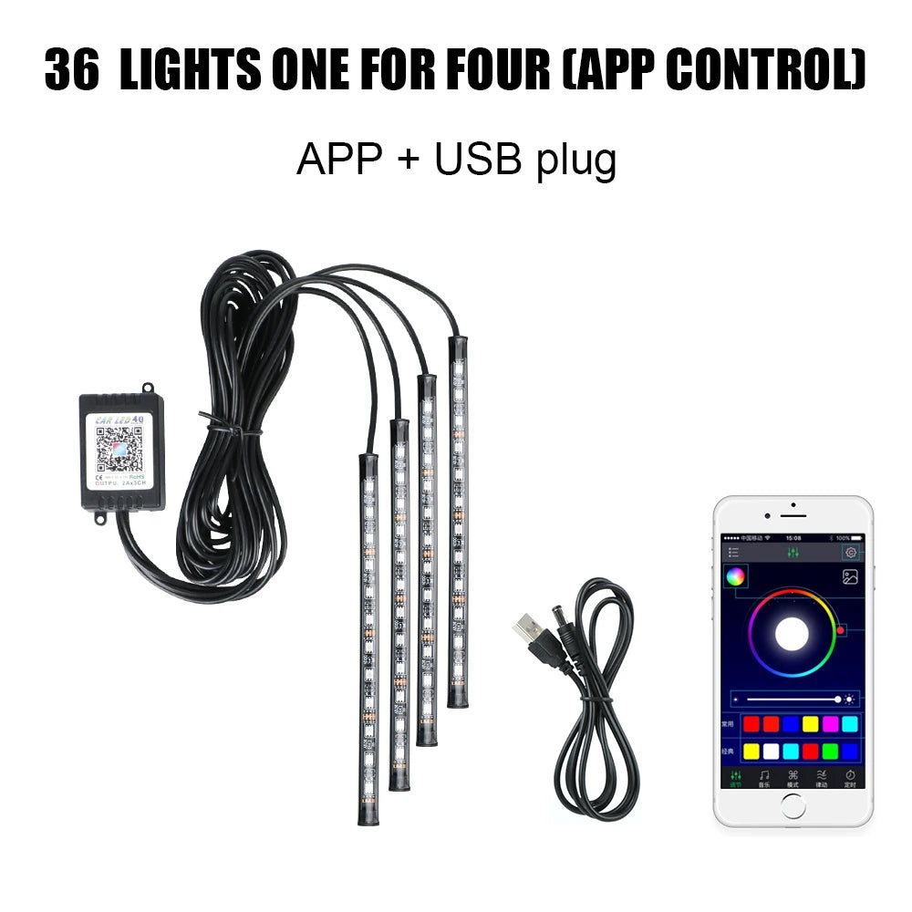 LEEPEE Wireless RGB Car Interior Lights