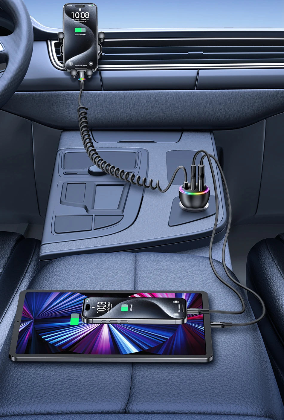 Rocoren 70W Car Charger with Coiled USB-C Cable