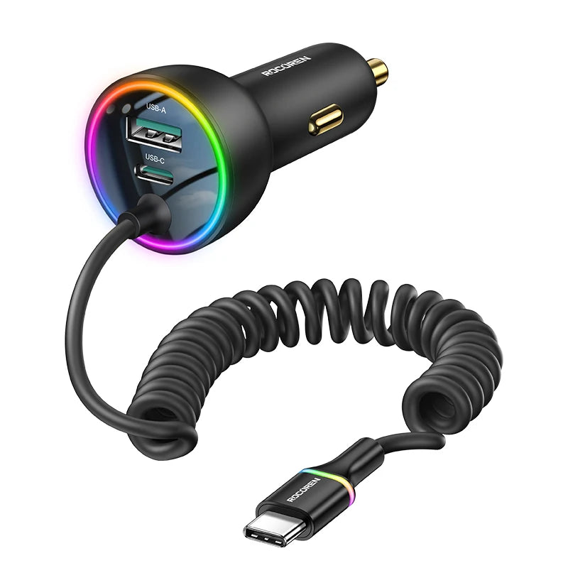 Rocoren 70W Car Charger with Coiled USB-C Cable