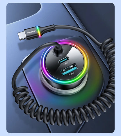 Rocoren 70W Car Charger with Coiled USB-C Cable